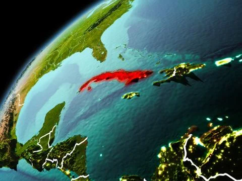 Evening view of Cuba on Earth Stock Illustration