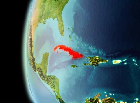 Evening view of Cuba on Earth Stock Illustration