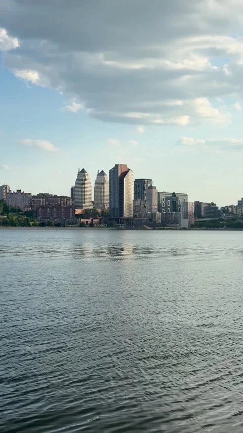 Evening view of the Dnipro city from the river, Ukraine Stock Footage 311503608
