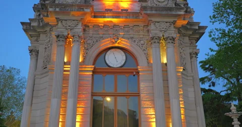 Evening view of Dolmabahçe Clock Tower, Saat Kulesi, Istanbul, Turkey Stock Footage 308745489