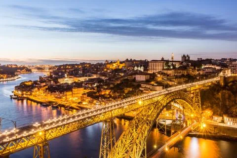 Evening view of Dom Luis I Bridge in Porto. Portugal Stock Photos
