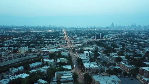 Evening view of downtown Chicago from Logan Square Stock Footage 92700606