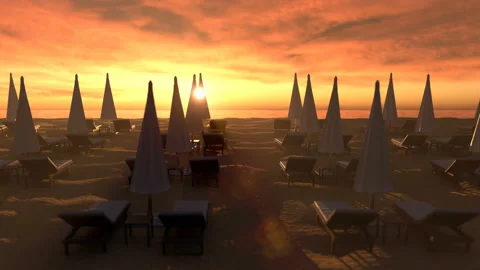 Evening view to empty beach against red sunset Stock Footage 126431226