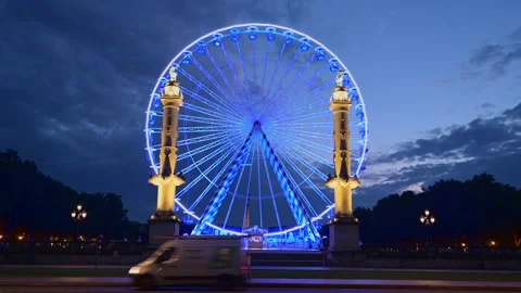 Evening View of Ferris Wheel at Place des Quinconces, Bordeaux – France Stock Footage 319826703