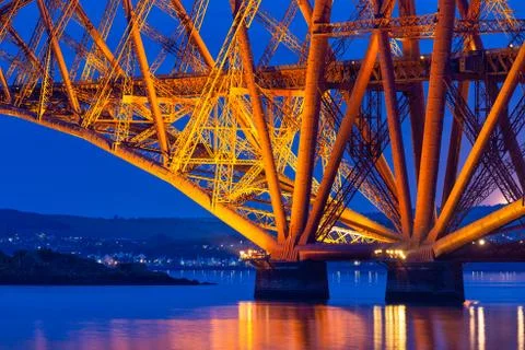 Evening view Forth Bridge over Firth of Forth in Scotland Stock Photos