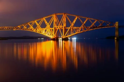 Evening view Forth Bridge over Firth of Forth in Scotland Stock Photos