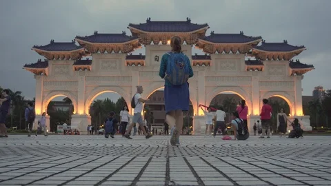 Evening view of the Gate of Great Piety, Liberty Square Stock Footage 108491872