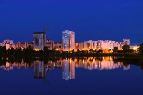 Evening view of Gomel with reflection in water Stock Photos