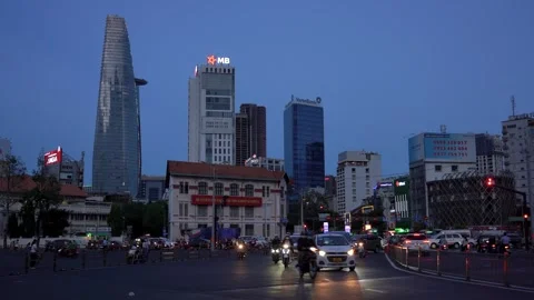 Evening view of Ho Chi Minh City District 1 in Vietnam Stock Footage 319973125