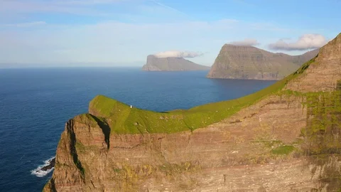 Evening view of Kallur Lighthouse, Kalsoy island. Faroe Islands, Denmark. Stock Footage 123343990