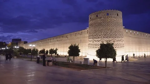 Evening view of the Karim Khan Citadel in Shiraz, Iran Stock Footage 100656708