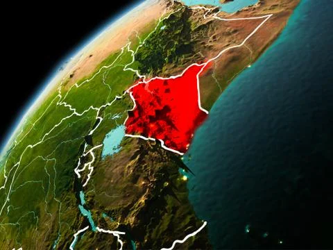 Evening view of Kenya on Earth Stock Illustration