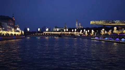 Evening, view of the Kremlin in Moscow from the river Stock Footage 131362921