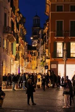 Evening view of the Lamberti tower. Stock Photos