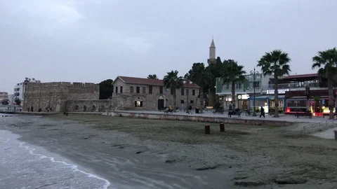Evening view of Larnaca castle Stock Footage 89696034