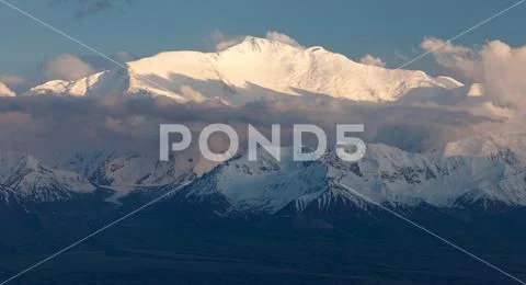 Evening view of Lenin Peak from Alay range - Kyrgyz Pamir Mountains - Kyrgyzs Stock Photos