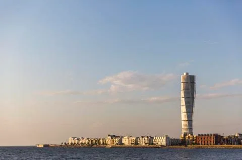 Evening view of Malmo with Turning Torso skyscraper in the foreground Stock Photos