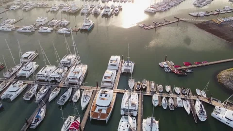 Evening view of the marina with yachts Stock Footage 165978252