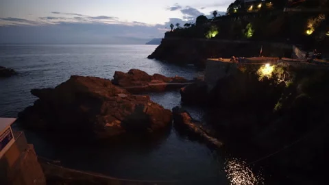 Evening view of Mediterranean Sea in Cinque Terre Stock-Footage 158447532
