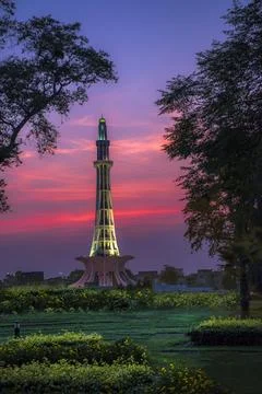 Evening view of the minar e Pakistan, Lahore  Stock Photos