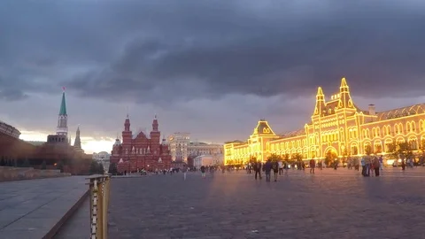 Evening view of the Moscow Kremlin and Red Square timelapse Stock Footage 78017511