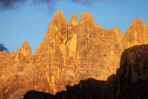 Evening view of mount Croda da Lago from passo Giau Stock Photos