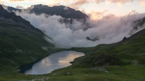 Evening view of mountain lake and stormy clouds Stock Footage 159851663