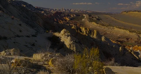 Evening view overlooking the tortured landscape of Strike Valley, Utah Stock Footage 124281133