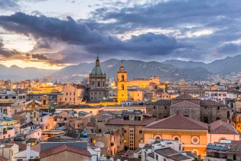 Evening view of Palermo Stock Photos