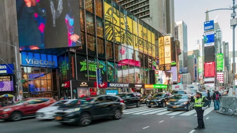 Evening view of pedestrians and traffic at Times Square , New York, USA. Stock Footage 143295478