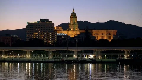 Evening view of the Port of Malaga Stock Footage 159173582