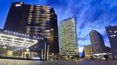 Evening view of Potsdamer Platz - financial district of Berlin, Germany Stock Footage 40316903