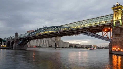 Evening View of the Pushkin Bridge at Moskva River. Stock Footage 161215310