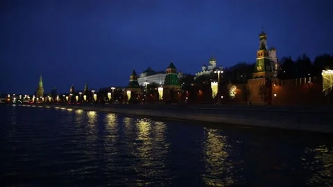 Evening, view from the river to the Moscow Kremlin Stock Footage 131362926
