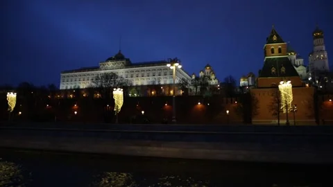 Evening, view from the river to the Moscow Kremlin Stock Footage 131362929