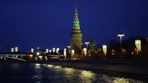 Evening, view from the river to the Moscow Kremlin Stock Footage 131362934