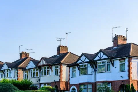 Evening View of Row of Typical English Terraced Houses in Northampton Stock Photos