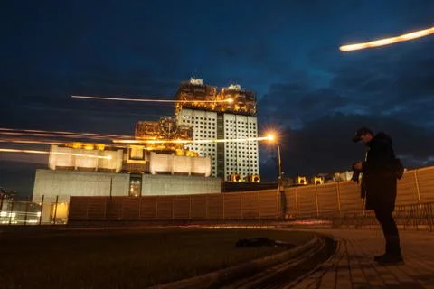 Evening view of the Russian Academy of Sciences from the third transport ring Stock Photos