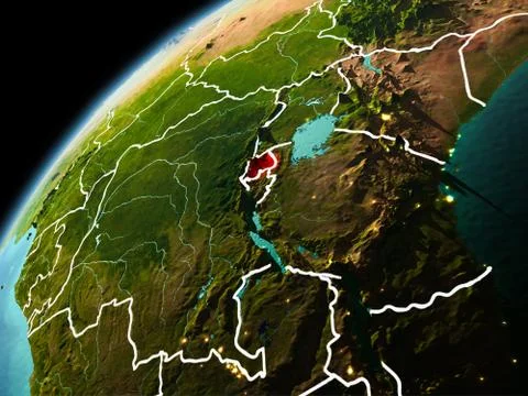 Evening view of Rwanda on Earth Stock Illustration