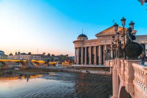 Evening View of Skopje Stock Photos