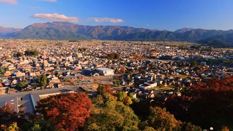 Evening View of the Small Keep from the Main Keep of Echizen _no Castle Stock Footage 333244047