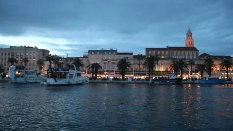 Evening view of Split skyline, Croatia Stock Footage 336581120