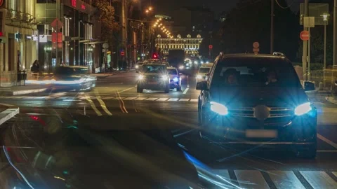 Evening view of the streets and boulevards of the city, time lapse Stock Footage 147052564