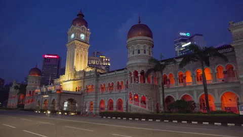 Evening view of the Sultan Abdul Samad Building, Kuala Lumpur Stock Footage 260782361
