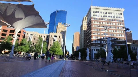Evening View of Sundance Square and Street Stockbeeldmateriaal 76548386