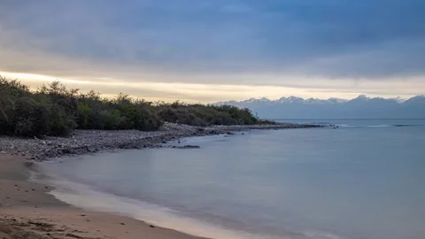Evening view with sunset clouds over the Issyk Kul lake Stock Footage 265058819