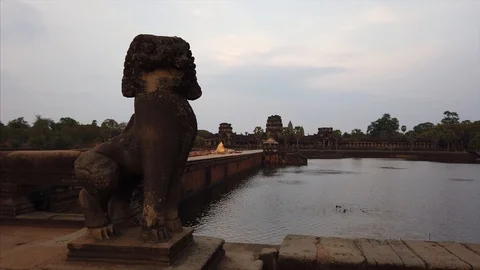 Evening view of the temple of Angkor Wat, across the moat Stock Footage 105880315