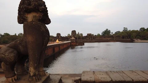 Evening view of the temple of Angkor Wat, across the moat Stock Footage 105880529