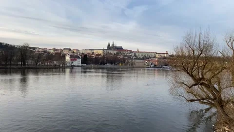 Evening view of the Vltava river in Prague from the bridge Stock Footage 234807161