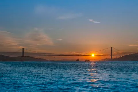 Evening views of the Bosphorus Bridge Stock Photos